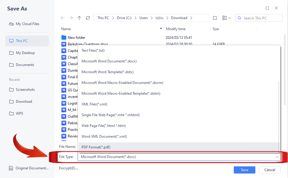 WPS Office Change file type