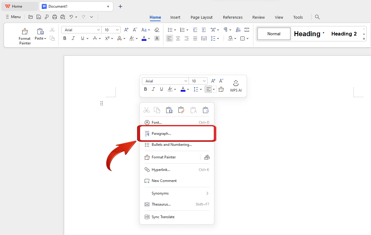 WPS Office Context Menu