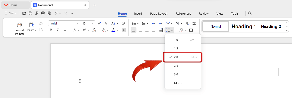 WPS Office Double line spacing