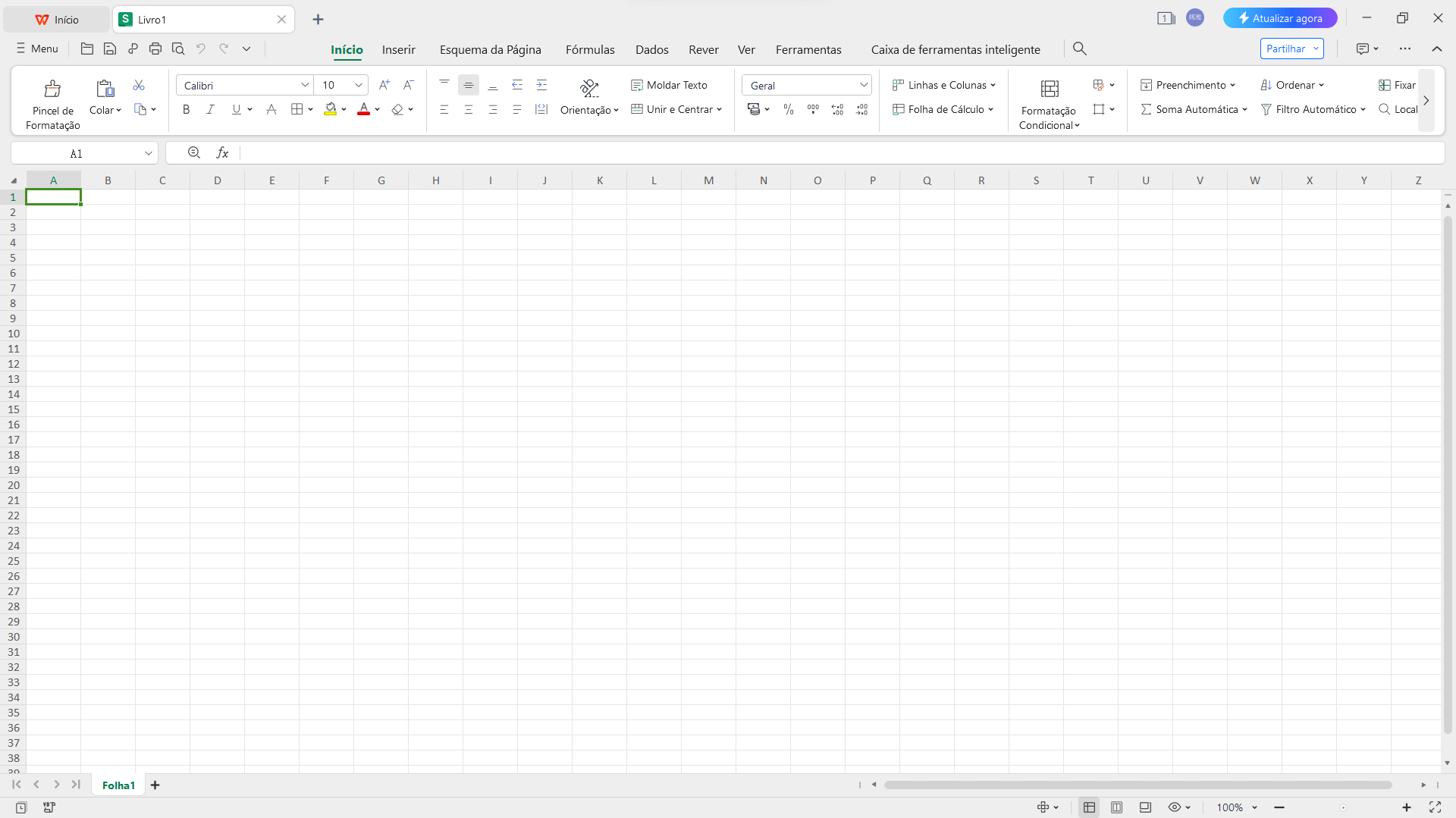 A interface da Planilha do WPS é ainda mais intuitiva do que a do Microsoft Excel