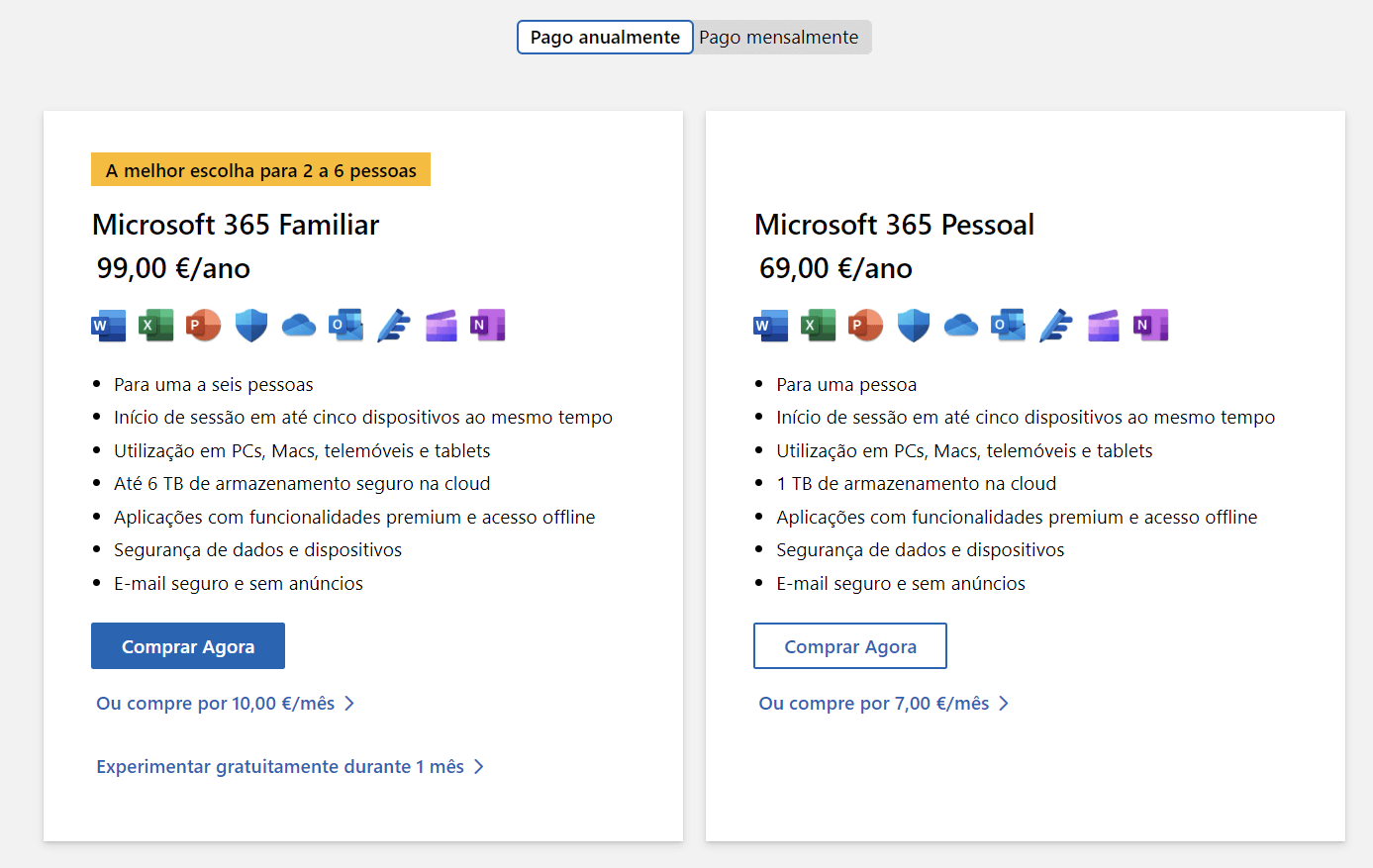 assinaturas do Office 365