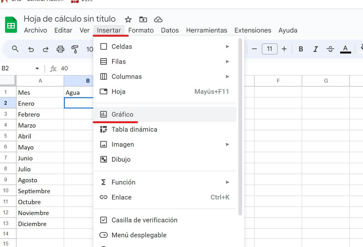 Insertar gráfico en Google Sheets