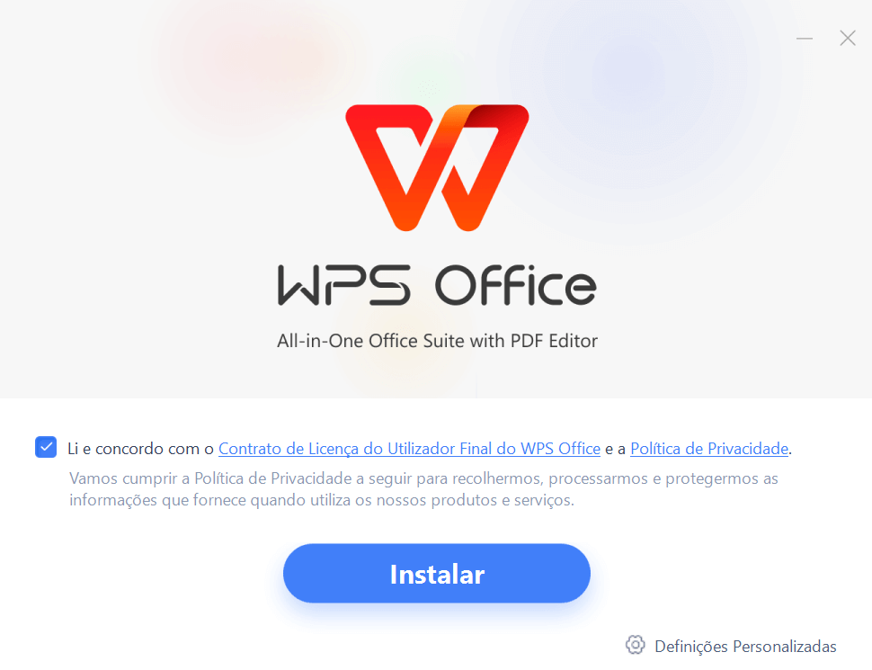 captura de tela do instalador do WPS Office