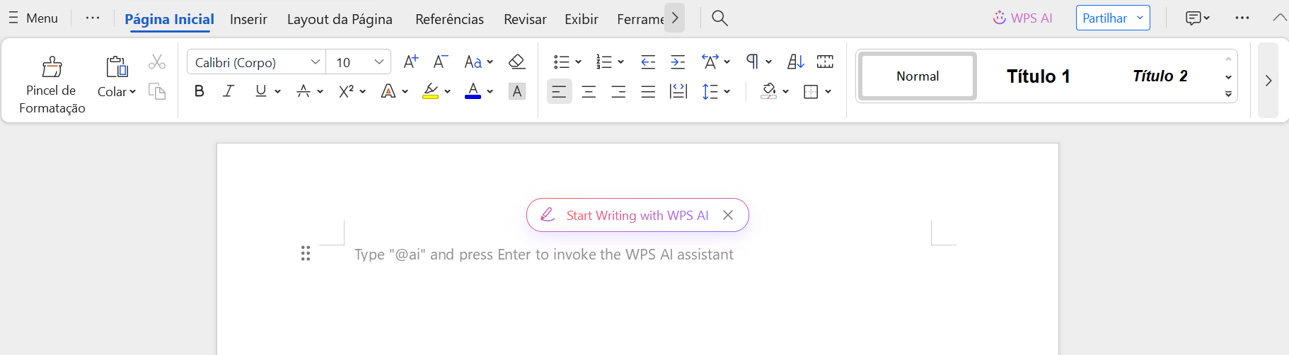 interface do Escritor do WPS