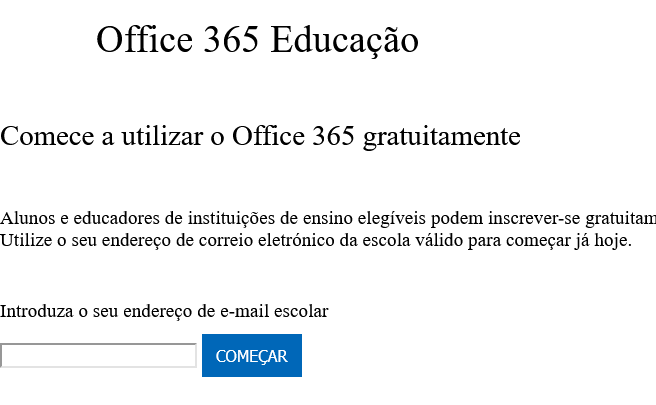 captura de tela da página de acesso ao Office 365 pelo Microsoft Educação