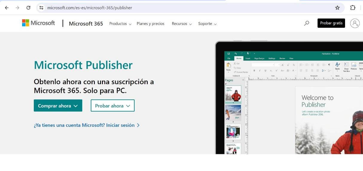 Sitio web oficial de Microsoft Publisher