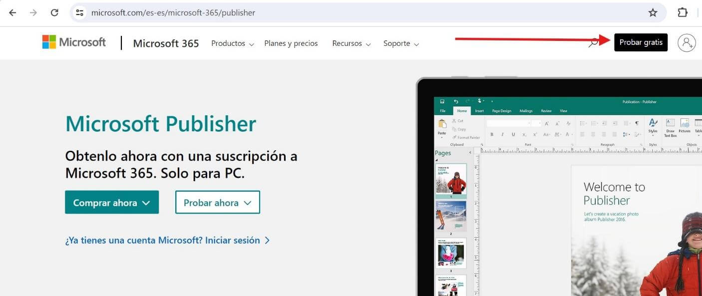 Seleccionar la opción de “Probar gratis”