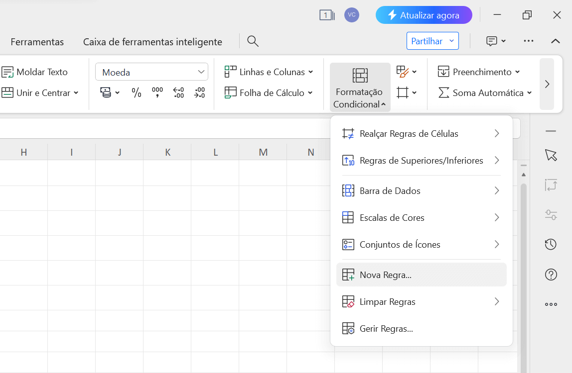 Definir Novas Regras de Formatação Condicional na Planilha do WPS