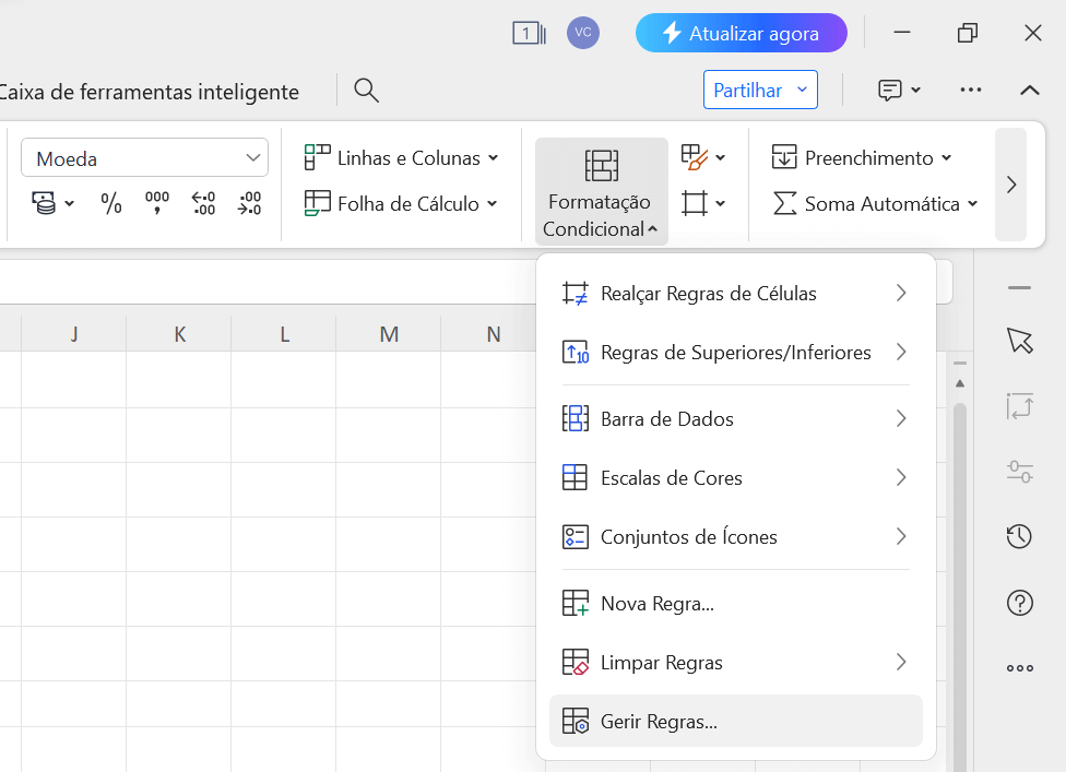 Gerenciar Regras de Formatação Condicional na Planilha do WPS