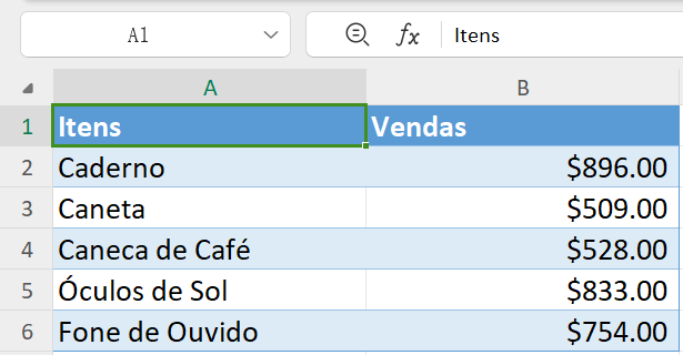 Formatar Dados como Tabela na Planilha do WPS