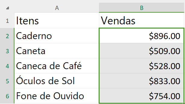 Selecionar uma coluna na Planilha do WPS