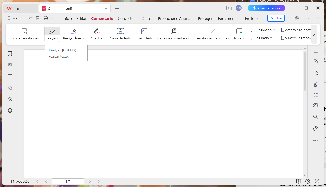 Destaque de texto no Editor de PDF do WPS