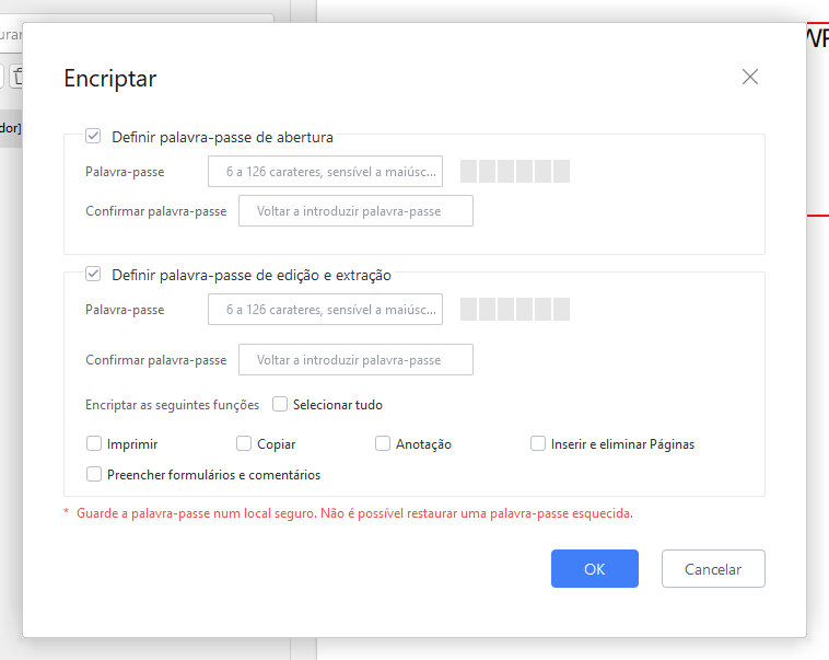 Adicione uma senha para controlar a edição e cópia de PDF