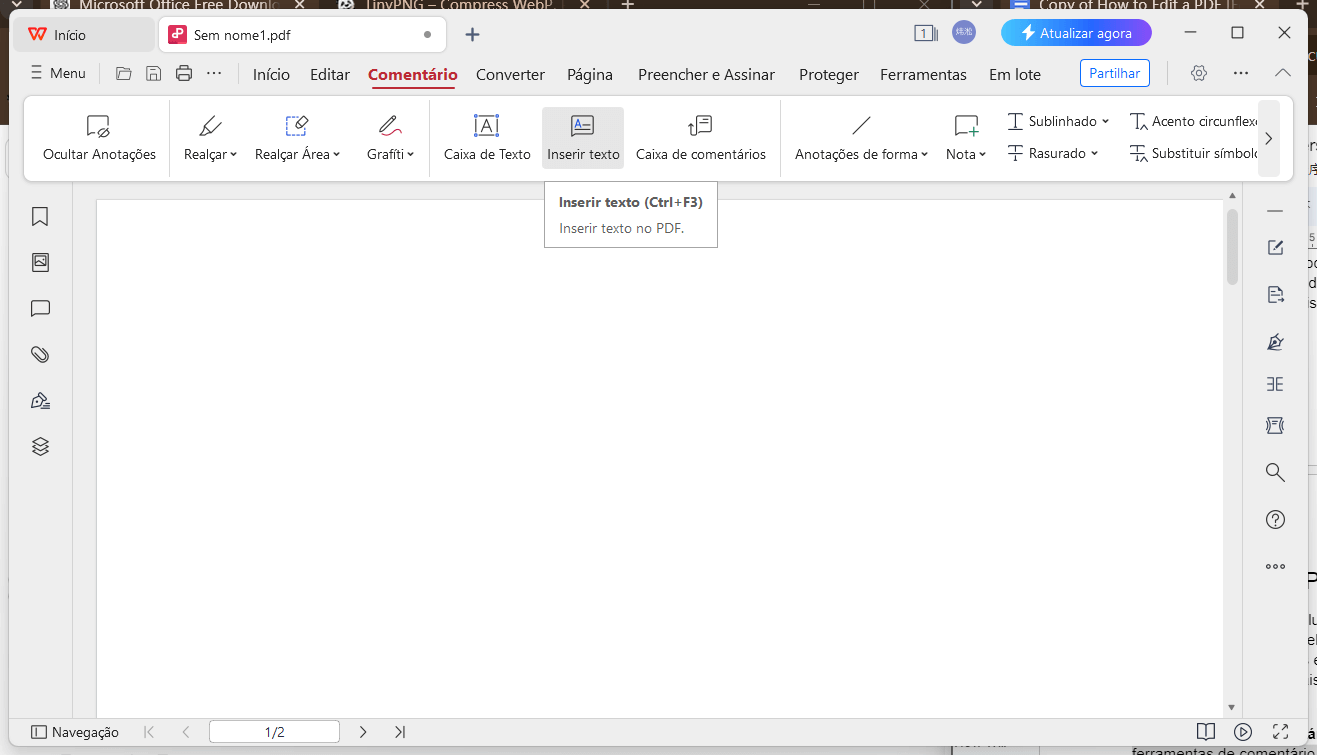 Botão de Comentário de Texto em PDF do WPSBotão de Comentário de Texto em PDF do WPS