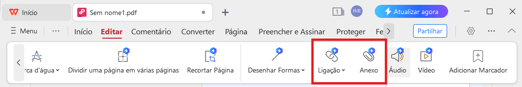 Editor de PDF do WPS Adicionar Anexos e Links