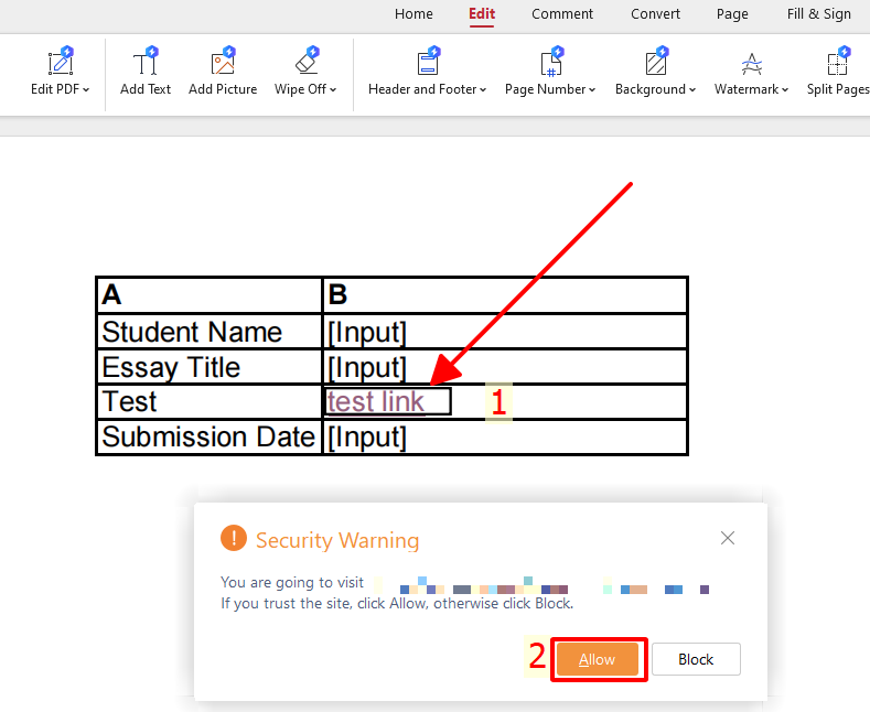 Click hyperlink on PDF