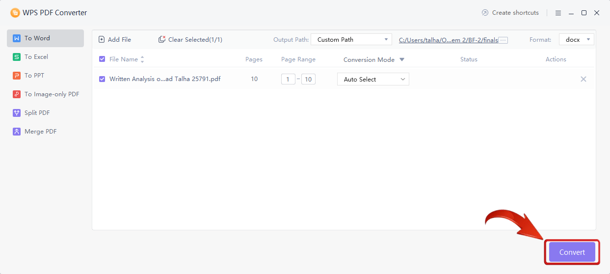 Convert PDF to Word using WPS PDF Converter