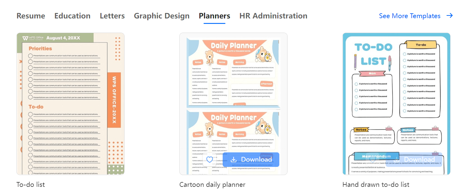 exemplo de modelos de documentos no WPS Office