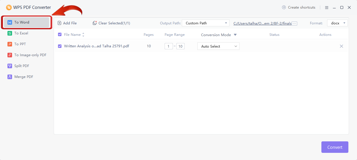 WPS PDF Converter window