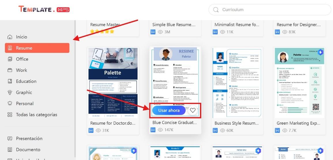Buscar plantilla en WPS Template