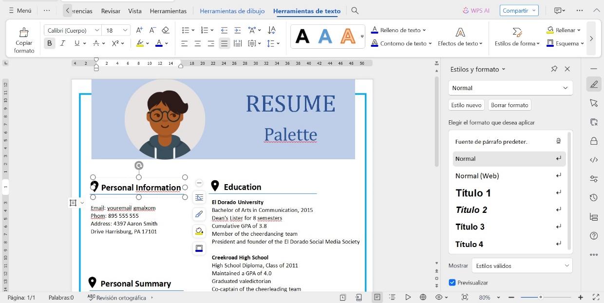 Usar plantillas de CV en WPS Office