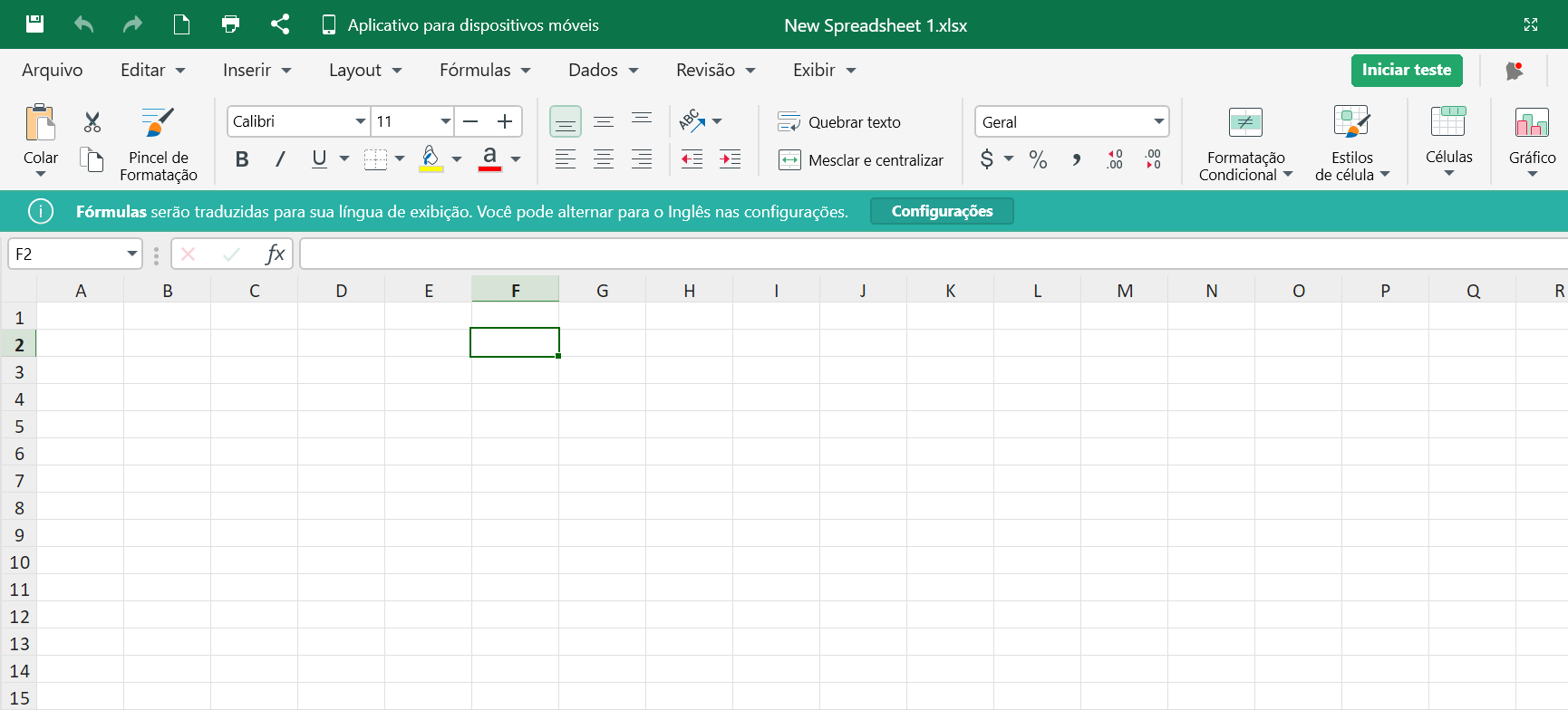 tela do OfficeSuite Sheets