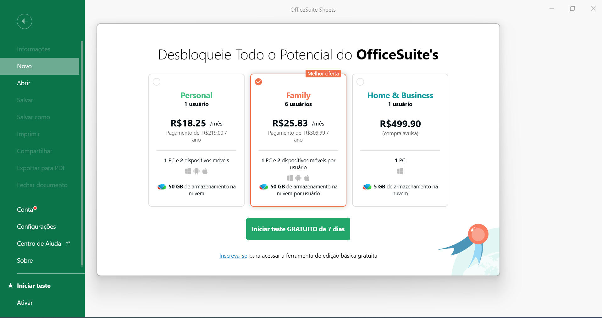 propagandas que aparecem no OfficeSuite