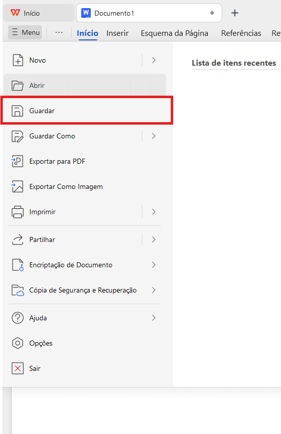 Salvar trabalho após formatação no Escritor do WPS Office