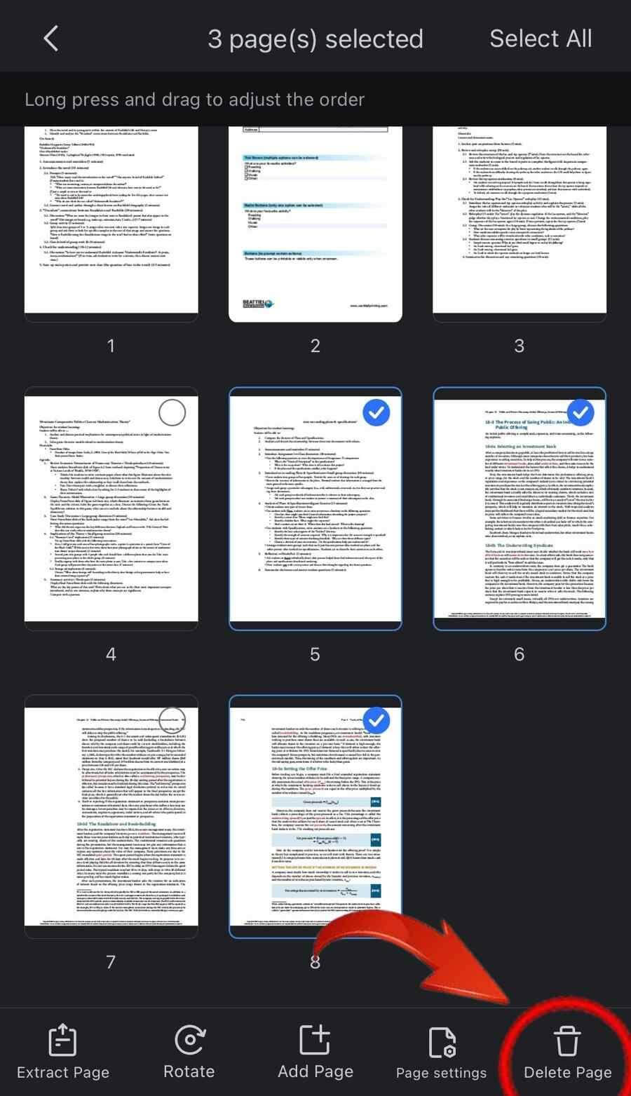Excluir páginas do PDF usando o WPS Office mobile