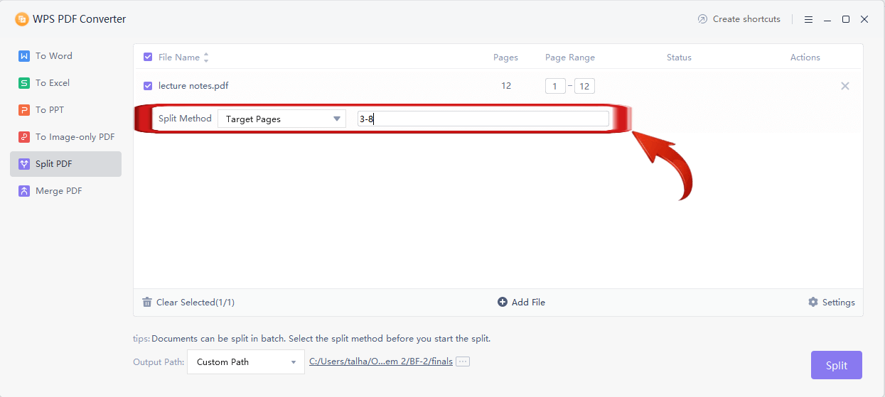 Split Method- Target Pages