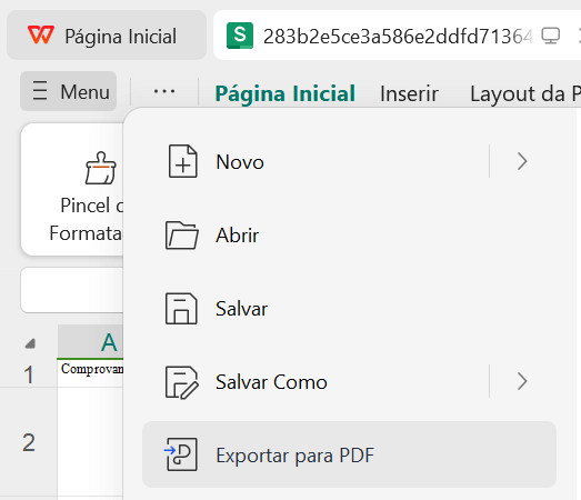 botão de exportar excel para PDF