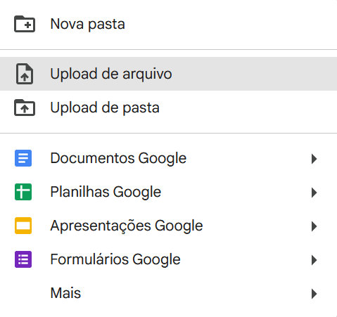 upload de arquivo no Google Docs