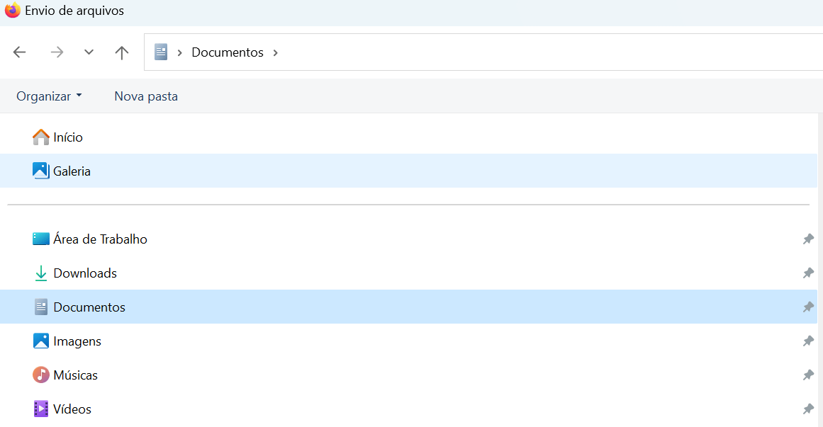 seleção de arquivos no computador