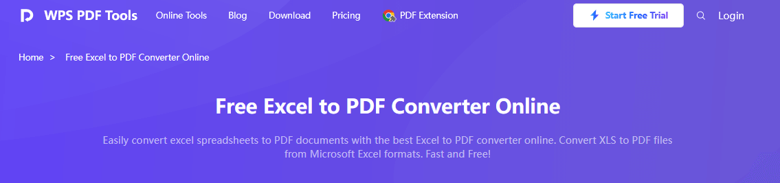 ferramenta de converter Excel para PDF online do WPS