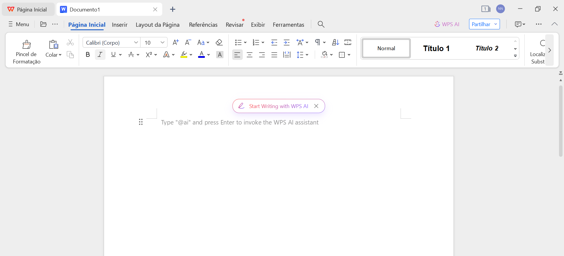 interface do Word do WPS Office