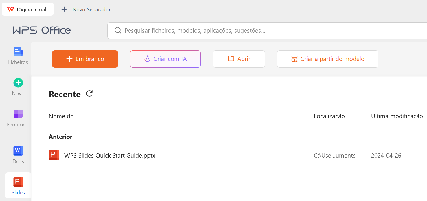 abrindo o PowerPoint do WPS