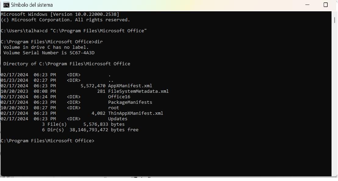 Símbolo del sistema - Comprobar directorio