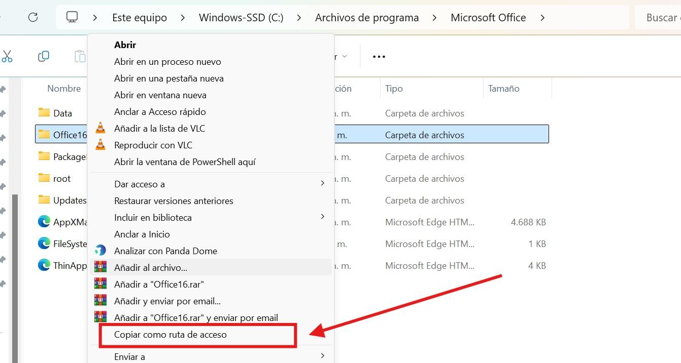 Copiar ruta del archivo desde el explorador de Windows