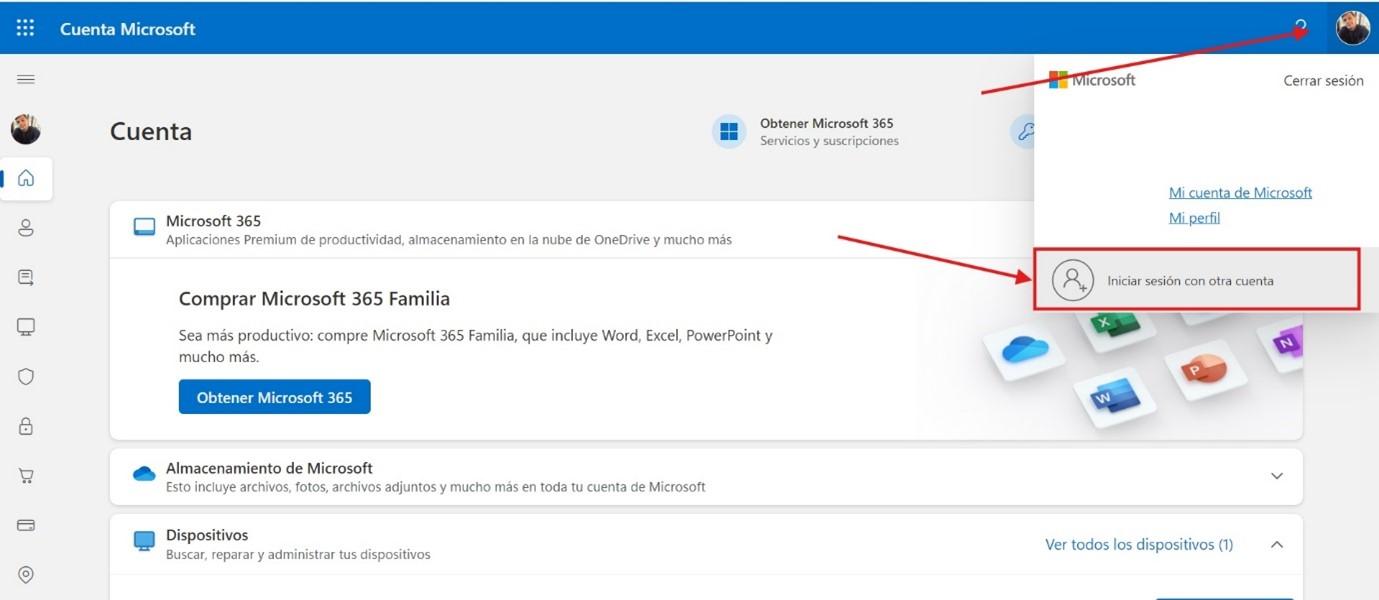 Página de Cuentas Microsoft