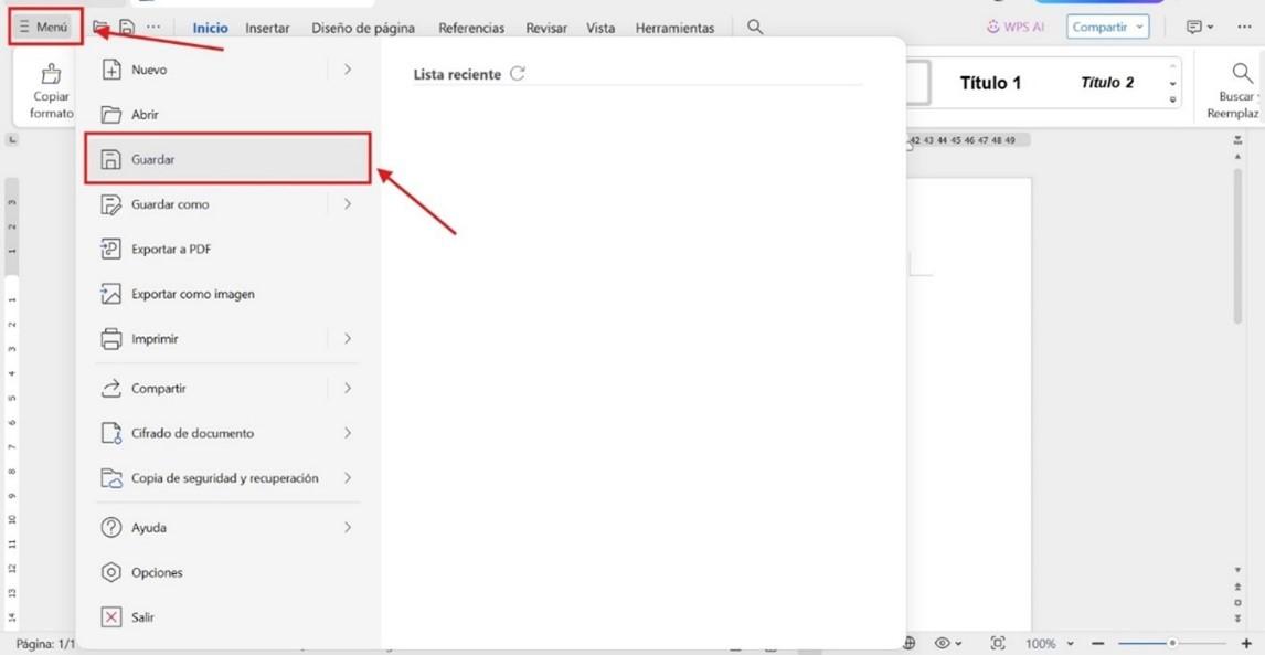 Guardar el archivo en WPS Office