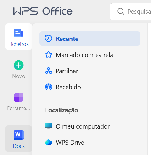 menu do WPS Office