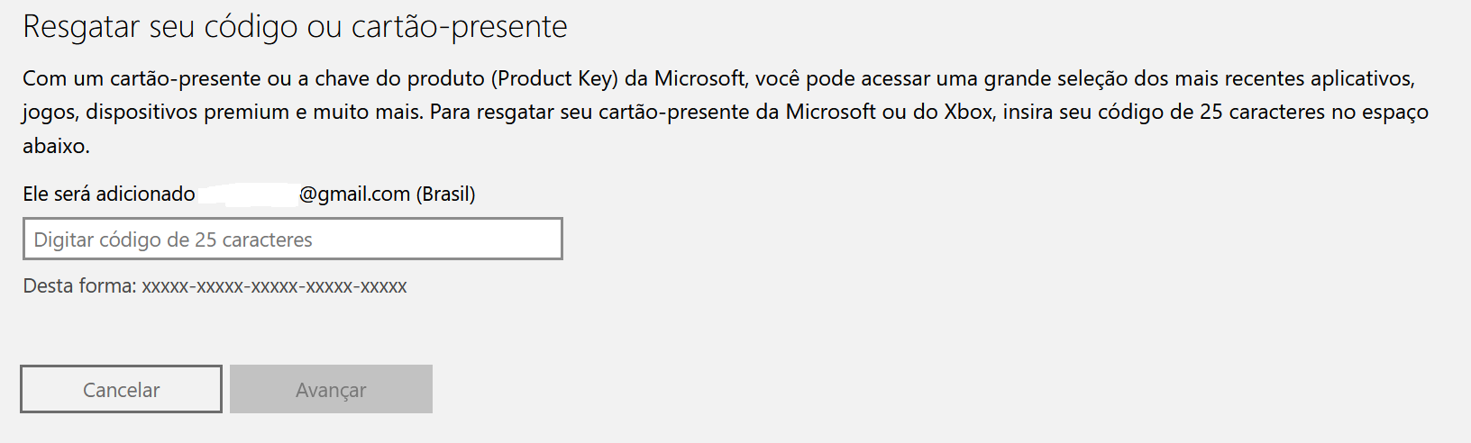 tela de ativação de código da Microsoft