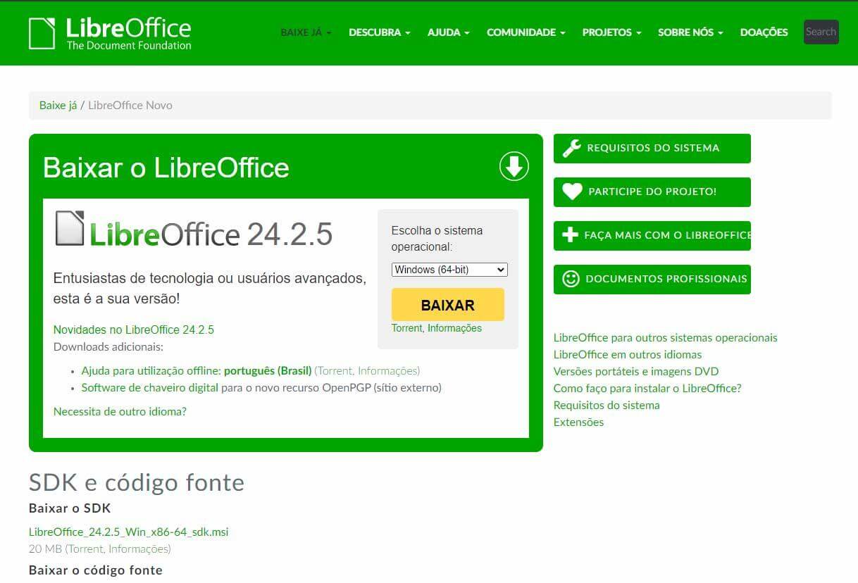 baixando o LibreOffice