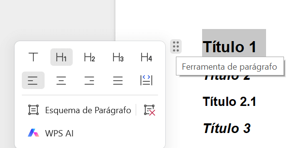 configuração de títulos no WPS Office