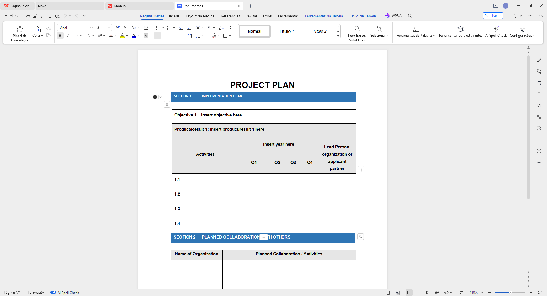 editando seu modelo de plano de negócios