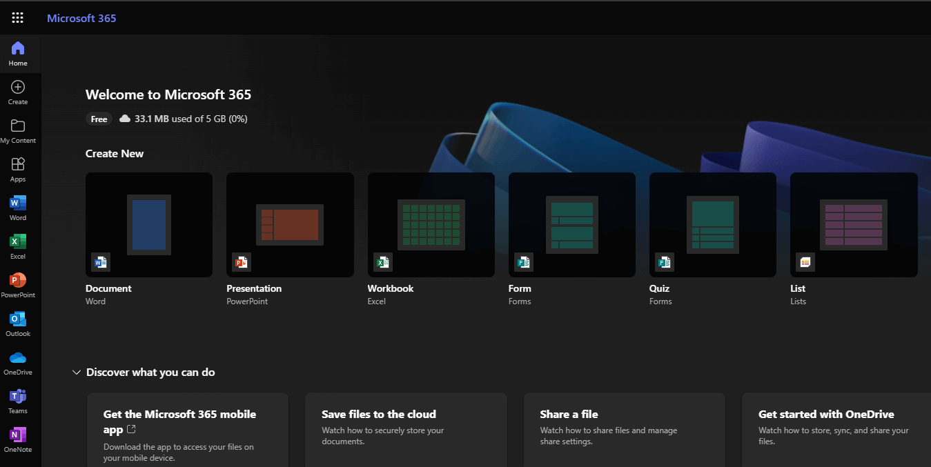 Office Online main page