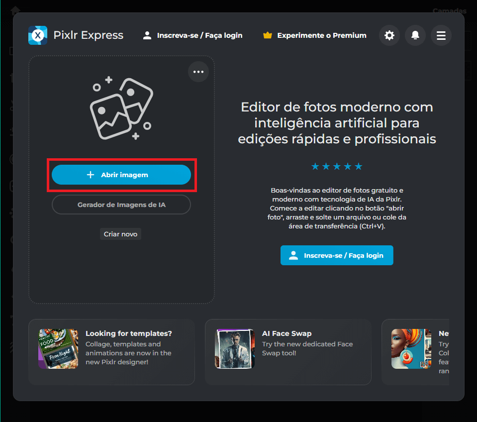 Abrir uma imagem no Pixlr Express