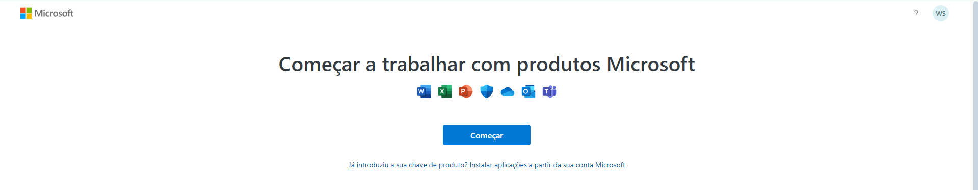 Página de configuração do Microsoft Office
