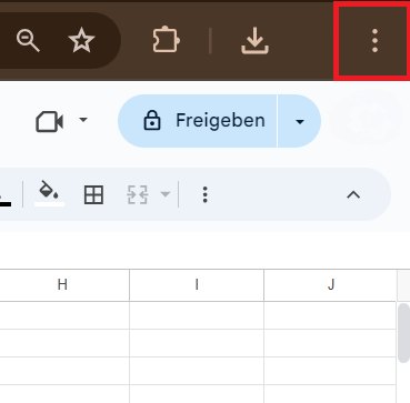 Optionsbutton auf Chrome