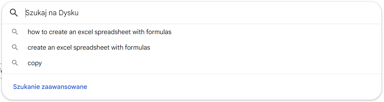 Korzystanie z paska wyszukiwania w Google Drive